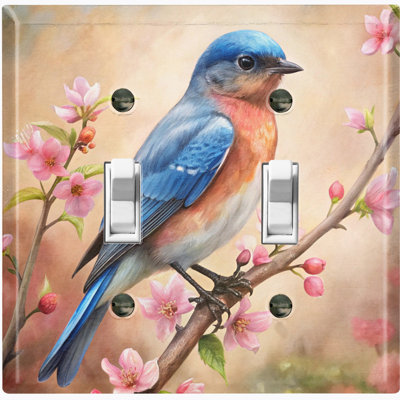 Couvercle de plaque d'interrupteur en métal; Bascule de taille standard US 2 - oiseau bleu sur une branche