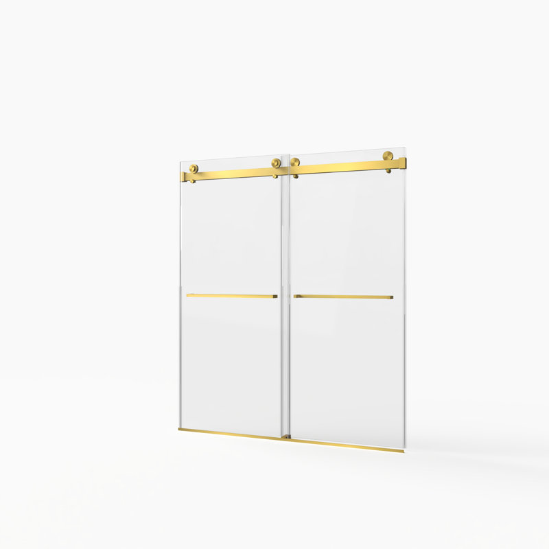 56-60"W X 70"H Frameless Double Sliding Shower Door,5/16" (8Mm) Thick SGCC Tempered Clear Glass,Double Side Easy Clean Coat,Brushed Gold Finished With Buffer