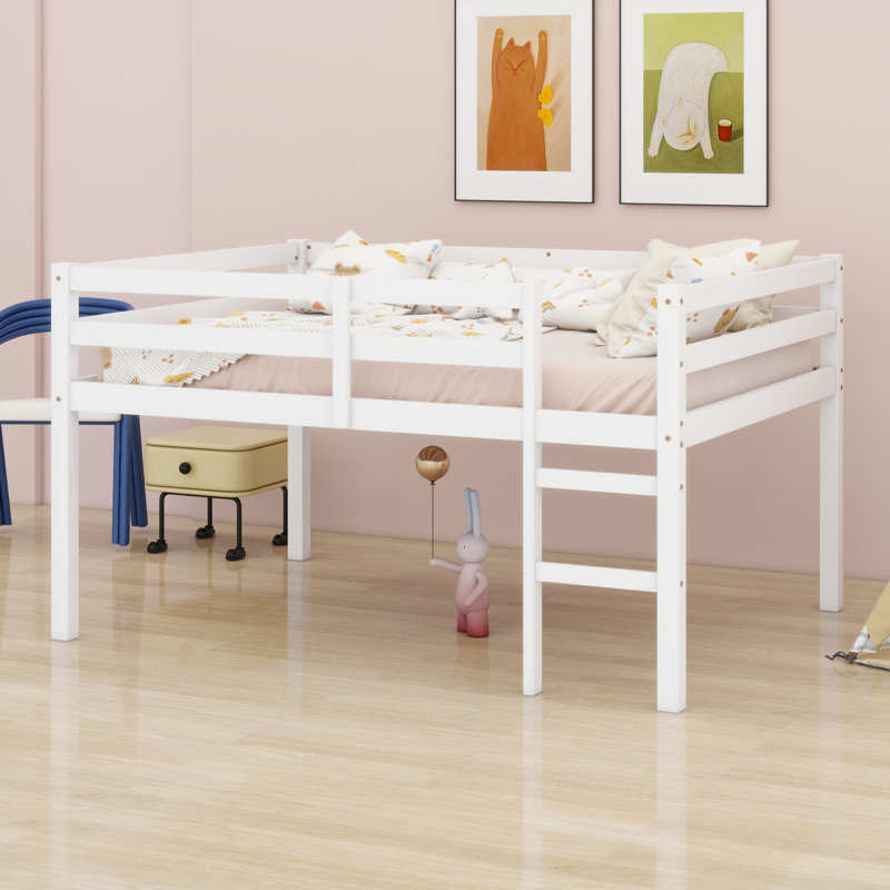 Lit mezzanine en bois avec échelle, Blanc