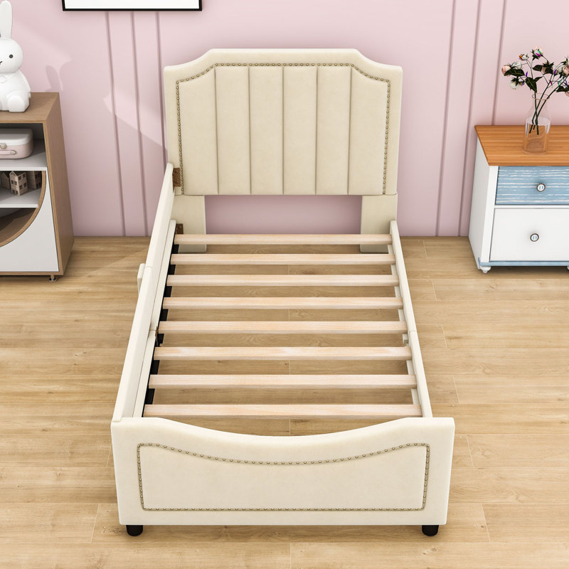 Lit plateforme tapissier Rylynn, Beige