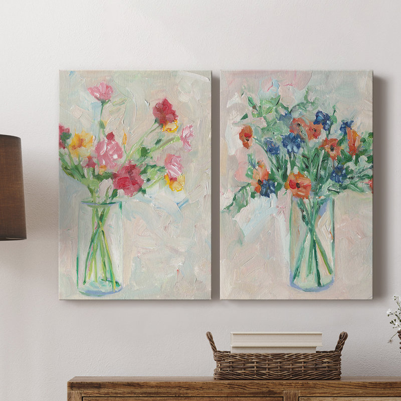 Painterly Soft Bouquet I - Toile tendue avec châssis de qualité supérieure - Prêt à être accroché, H 48 po x l 32 po
