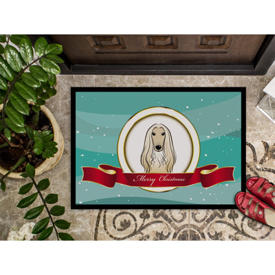 Tapis de porte d’extérieur antidérapant afghan hound merry christmas
