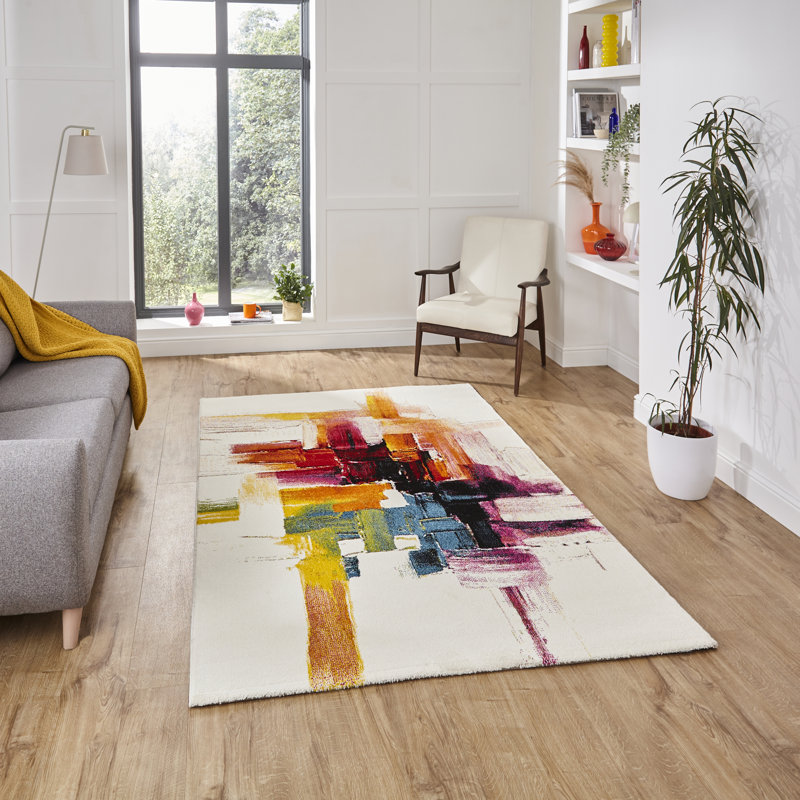 Machine Woven Beige/Red/Yellow Rug, Rectangle 80 x 150cm