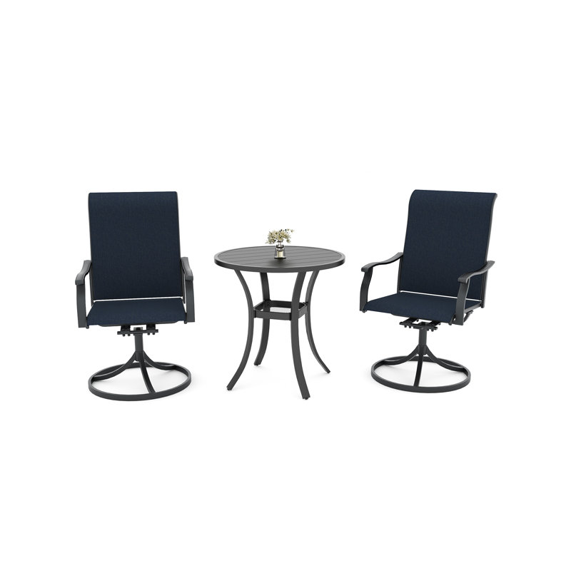 2 - Person Metal Patio Dining Set With Round Table, Black/Blue