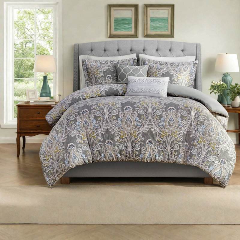 Premium Bedding Sets, Cotton Full Queen Damask Modern Home Decor