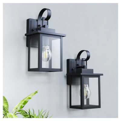 Ensemble de 2 appliques murales extérieures noires avec détecteur crépusculaire, appliques en verre trempé de 30 cm (12 po), certifiées ETL