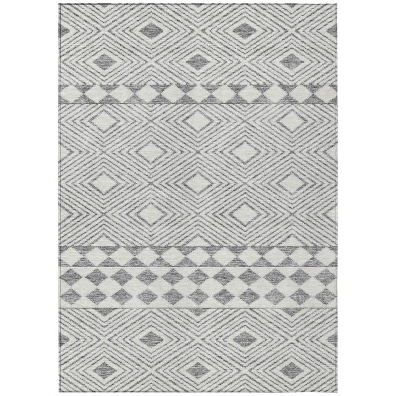 Tapis extérieur lavable à motif géométrique gris et ivoire 3 pi x 5 pi