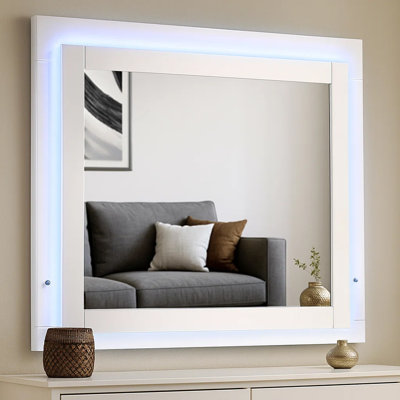 Miroir de commode à DEL Sok, finition blanche ultrabrillante, rectangulaire