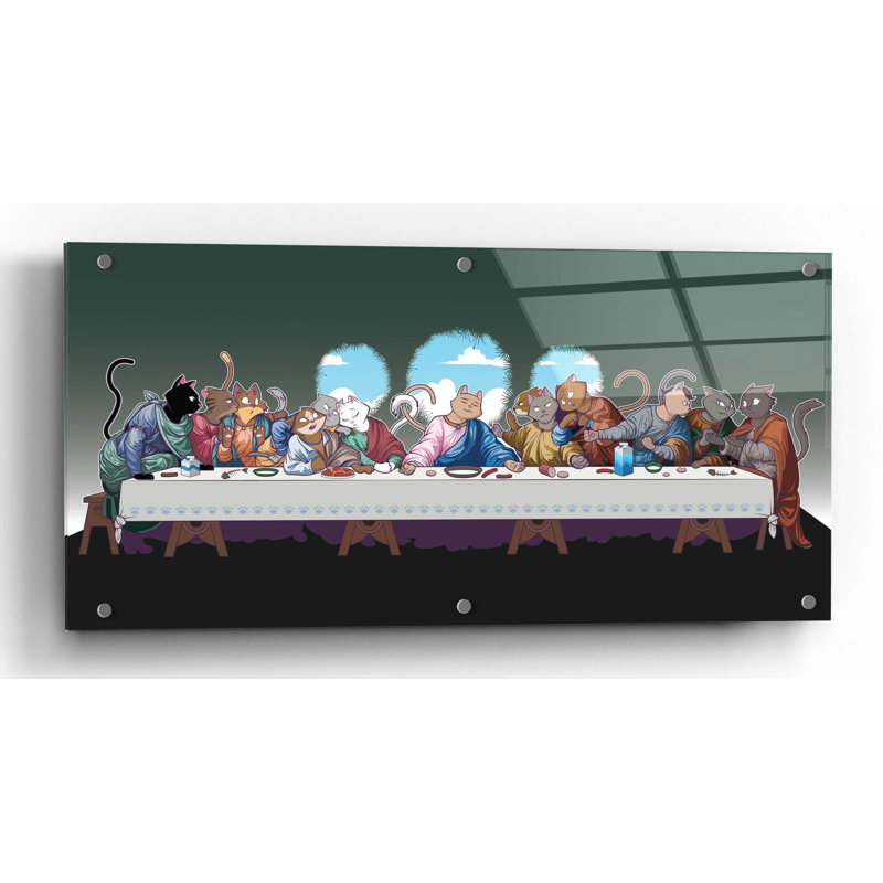 Art mural en verre Trinx «The Cat's Last Supper», H 12 po x l 24 po x P 0,2 po