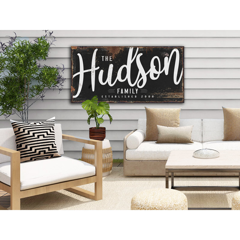 Signe de nom de famille sur toile, H 20 po x l 40 po x P 1,25 po, Oui