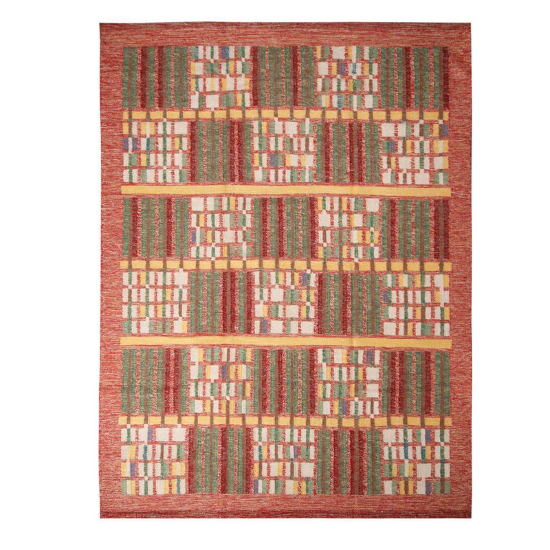 Hand Knotted Wool Geometric Area Rug, Rectangle 13' x 19'