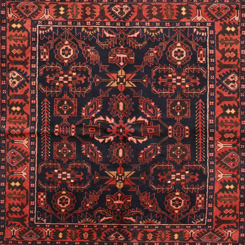 Tapis traditionnel rouge / brun, Rond 3 pi