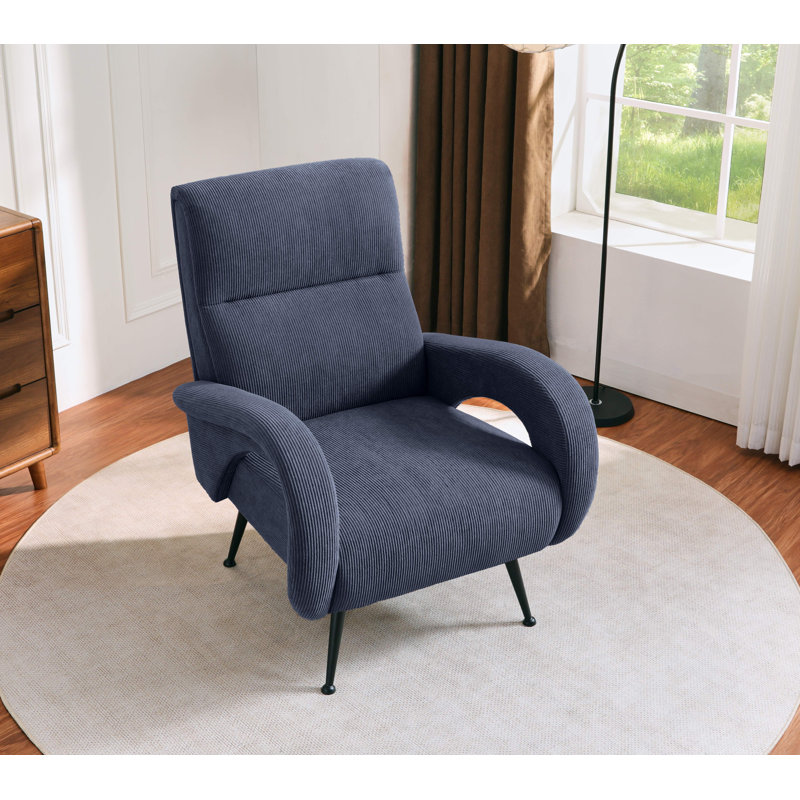 Olie Curved Arm Sculptural Corduroy Accent Chair,Retro Comfort for Modern Living Rooms, Navy