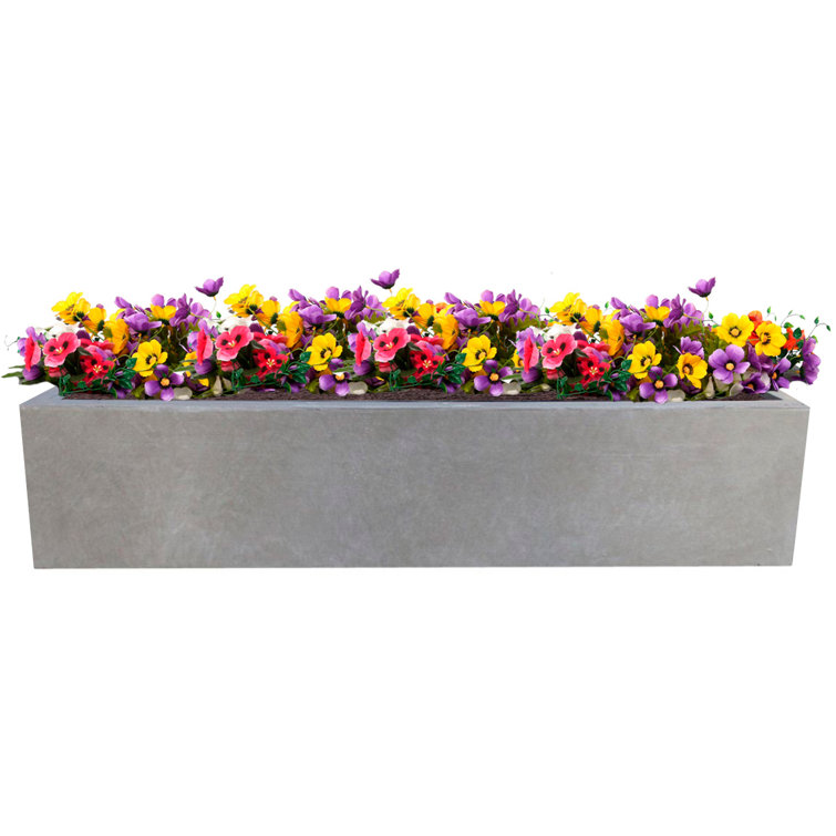 Window Flower Box Planter, Frostproof Outdoor Plant Pot, Narrow Garden Planter with Drainage Holes, Concrete Effect Windowsill Planter