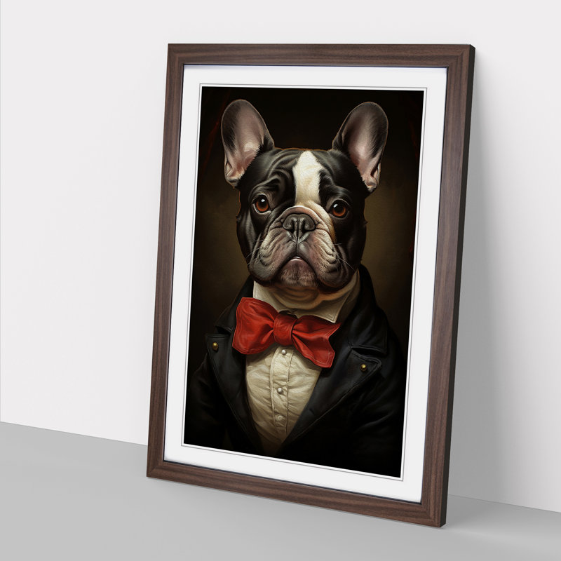 French Bulldog Classicism - Framed Print, 34cm H x 25cm W x 2cm D, Walnut