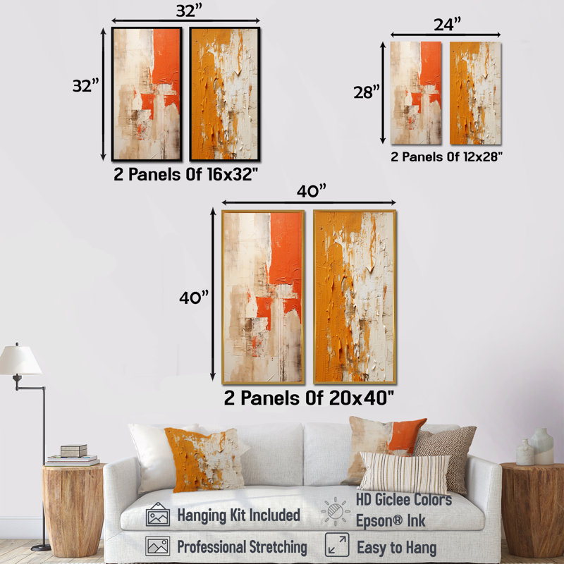 Coucher de soleil «Sunset Reverie Collage I», ensemble de 2 décorations murales abstraites, Cadre blanc, H 28 po x l 25 po