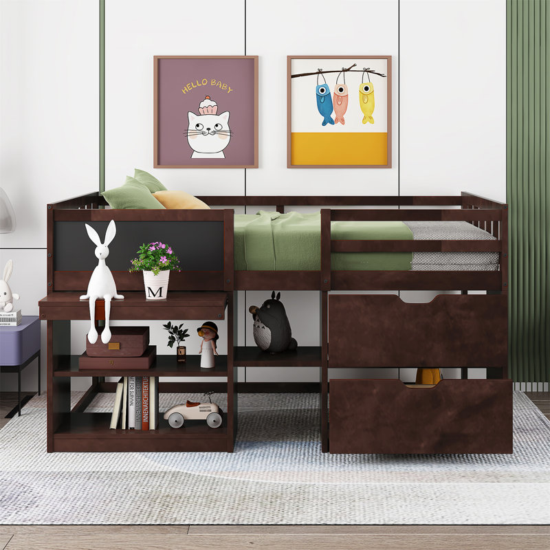 Lit simple avec tablettes Henadz, Espresso