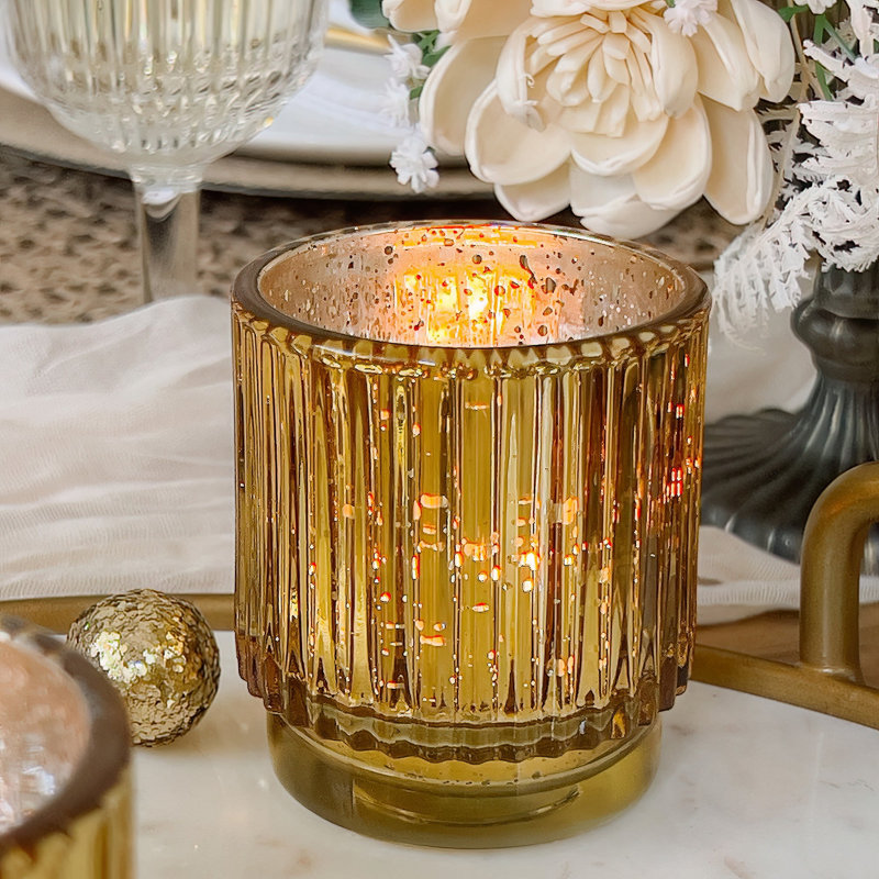 3 inch H Glass Tabletop Votive Holder, Gold