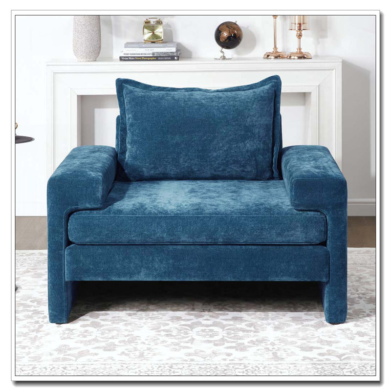 Fauteuil d'appoint en chenille de 40,9 po avec accoudoirs larges et coussin épais Chenille, Bleu