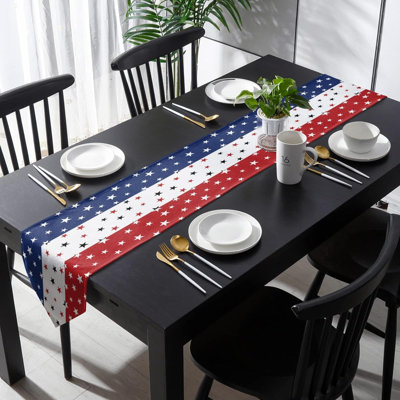Independence Day Table Runner With Cotton Linen Blend,July 4Th Red White Blue Table Top Covers Table Runner Decorations For Indoor Outdoor Party Holiday Wedding Dining Table-13 X 70Inch Long