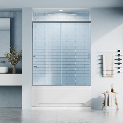 Porte de baignoire coulissante double semi-cadre l 60 po x H 60 po avec verre trempé transparent de 1/4 po (6 mm)