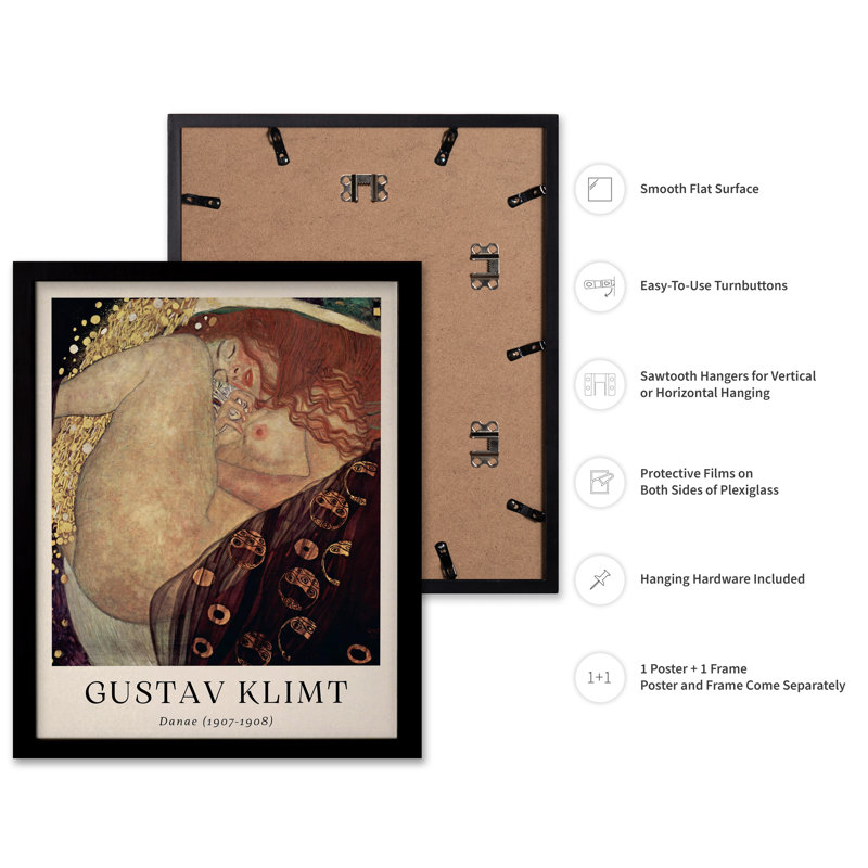 Gustav Klimt - Danae, Cadre noir, Affiche, H 24 po x l 32 po