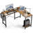 Desk and Chair Set: 49 Inch L-Shaped Computer Desk and Height Adjustable Mesh Chair-1316091850
