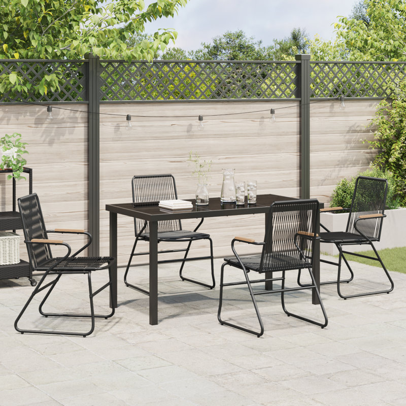 5 Piece Garden Dining Set Black PVC, 73cm H x 140cm W x 70cm D