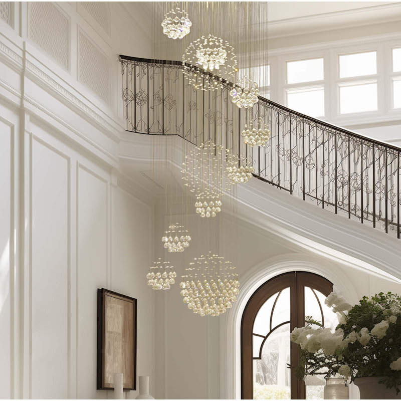 Lustre géométrique à intensité variable à 13 lumières avec détails en cristal Thermia, H 86,6 po x l 31,5 po x P 31,5 po