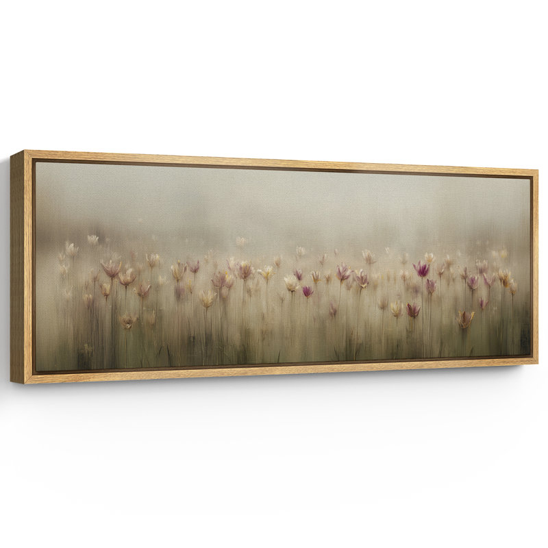 «Dreamy Wildflower Meadow Soft Pastel Floral», impression sur toile encadrée, H 20 po x l 60 po, Naturel
