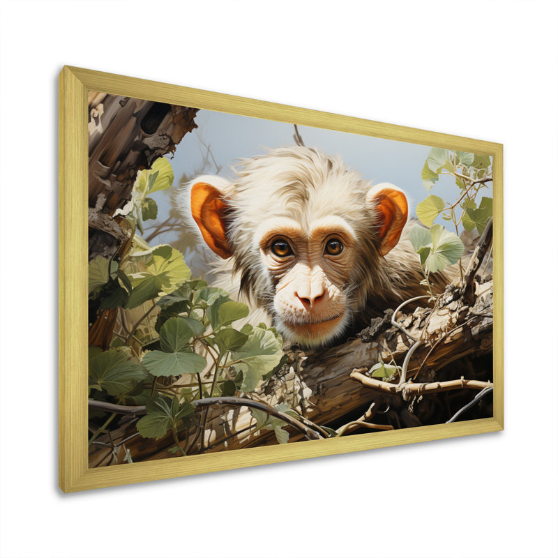 «Green Brown Monkey Mischievous Monkey Pastoral», reproduction d'art sur toile, H 34 po x l 44 po x P 1,5 po