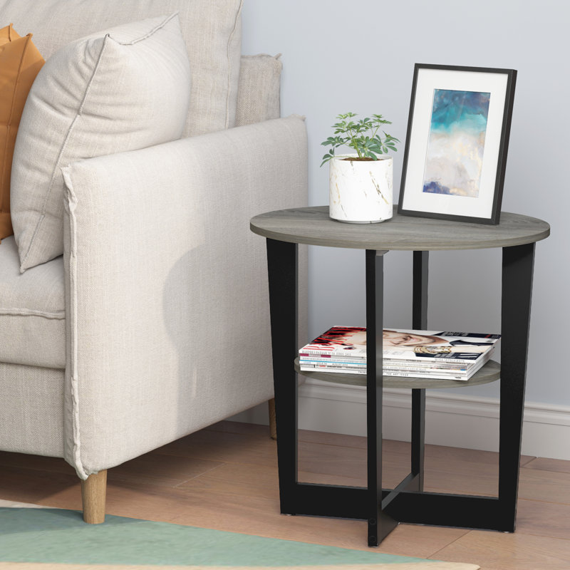 Božin Oval Side Table, Black, French Oak Grey
