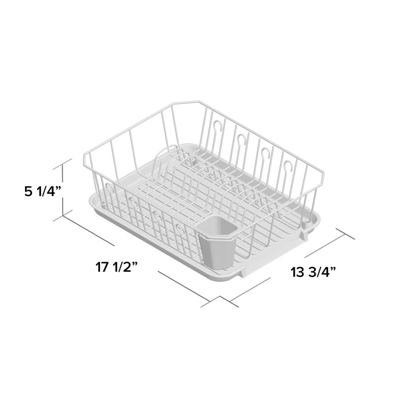 Chrome Foldable Dish Rack with Utensil Cup in White