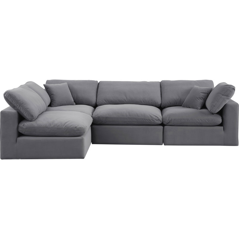 Hulene Velvet L-Shaped Sectional Reversible, Grey Velvet