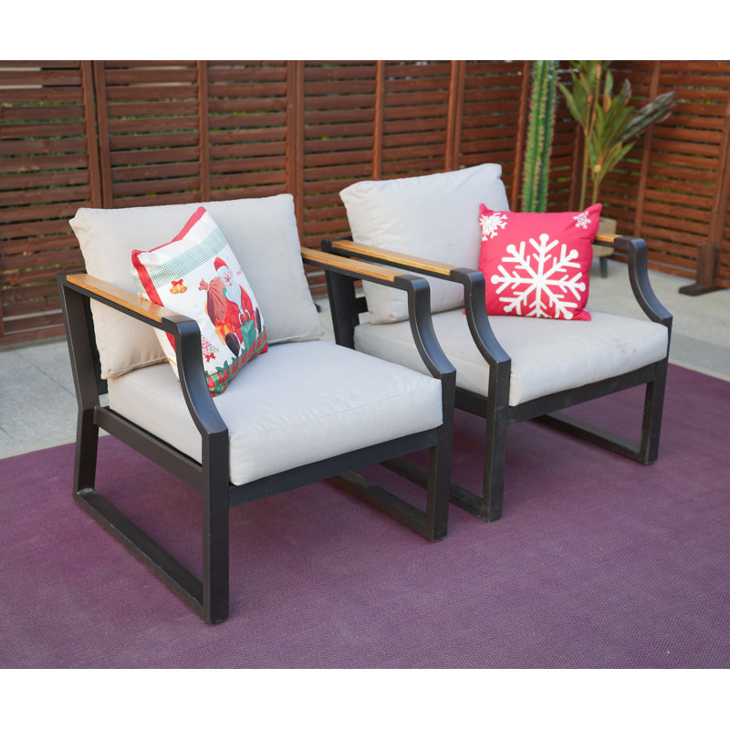 2-piece Outdoor Patio Aluminum Single Chair With Gray Cushions, Black