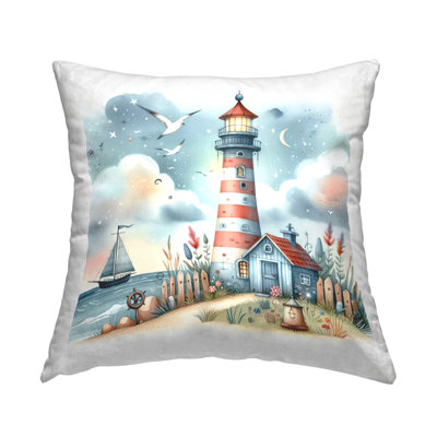 Fun Maritime Lighthouse Decorative Printed Throw Pillow by LSR Design Studio
