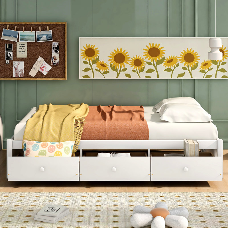 3 lits simples avec structure en bois massif - blanc pour une chambre à coucher moderne