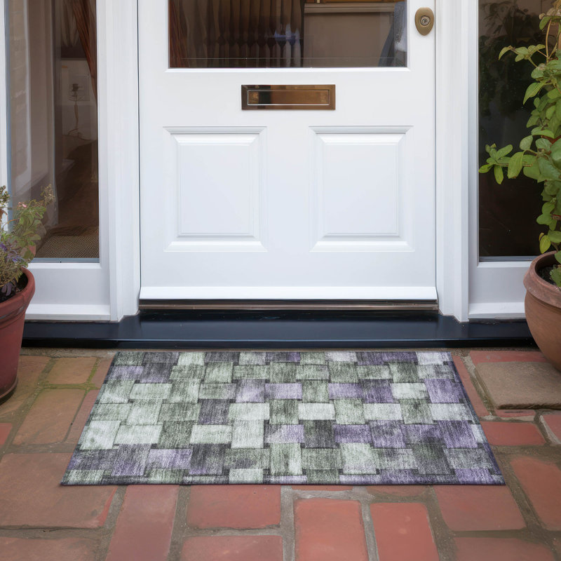 Machine Washable Indoor/Outdoor Xhevrie Sage Rug, Rectangle 1'8" x 2'6"
