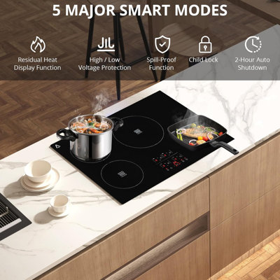 Plaque de cuisson électrique 4 brûleurs 30 po 240 V 7800 W avec capteur tactile, verrou de sécurité pour enfant et minuterie