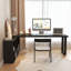 Bureau de direction en bois massif noir en forme de L-103464220-103464223