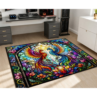 Tapis d'intérieur de style Art nouveau, motif floral et oiseaux colorés, surface velours, antidérapant et lavable à la machine. Décoration intérieure créative pour salon, chambre, entrée, cuisine, appartement.