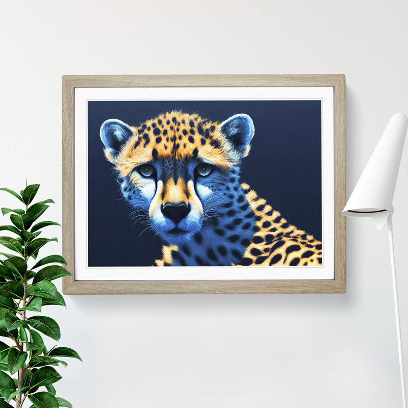 Enchanting Cheetah - Single Picture Frame Painting, 25cm H x 34cm W x 2cm D, Oak 