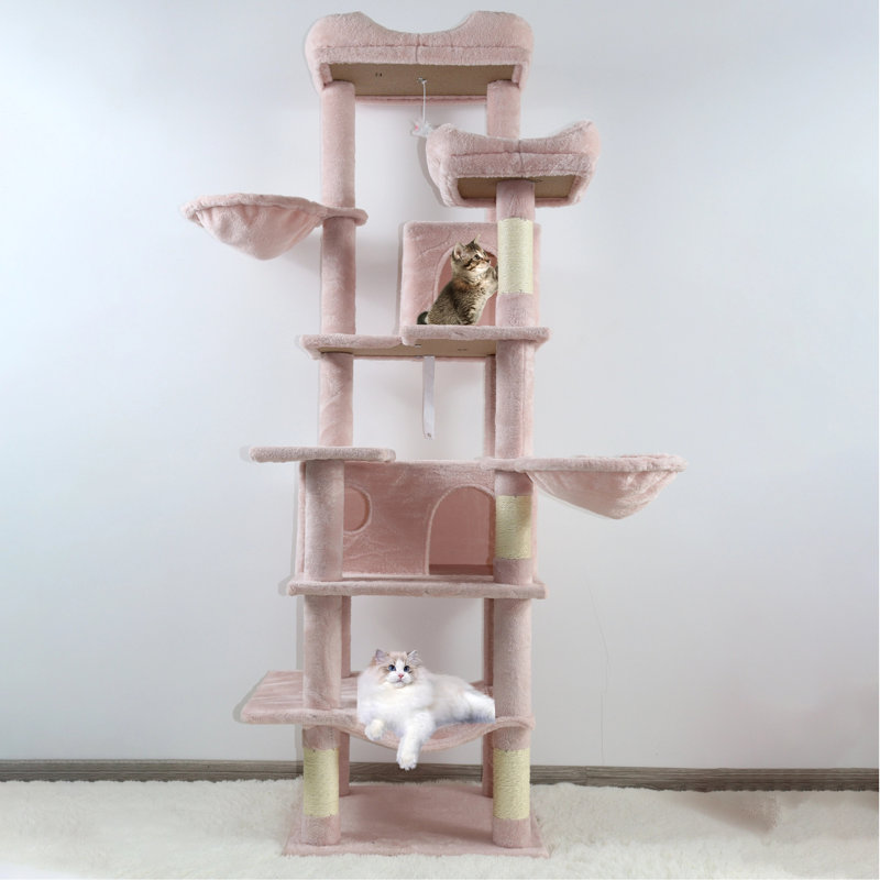 Arbre à chat 68 pouces à niveaux larges et grands, rose, Rose