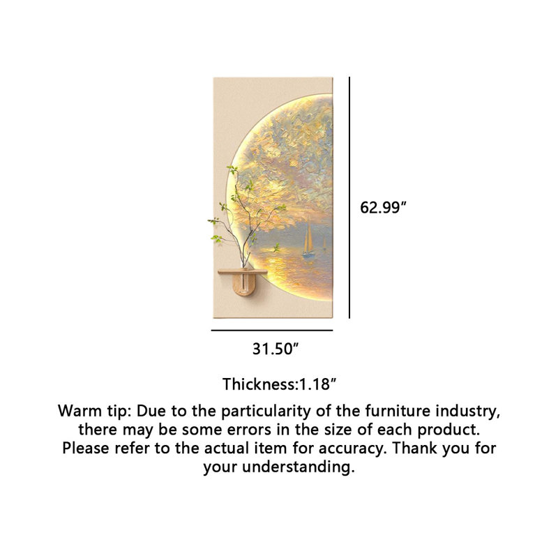 Art mural crème crème au coucher du soleil: texture grès avec pot de fleurs, H 62,99 po x l 31,5 po x P 1,18 po