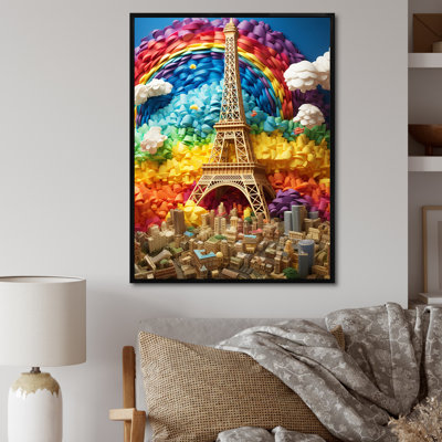 «Paris In Spring Bloom Retro Rainbow Collage», reproduction sur toile