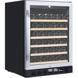 24'' Wine Cooler Refrigerator - 46 Bottles Capacity, Professional Compressor, 41°F To 64°F Temp Control, Stainless Steel & Tempered Glass, With Safety Lock, Built-In Or Freestanding