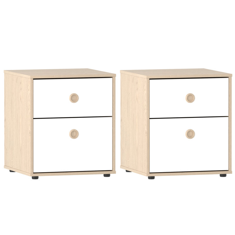 Karadyn 2 Drawer Nightstand, White/Oak