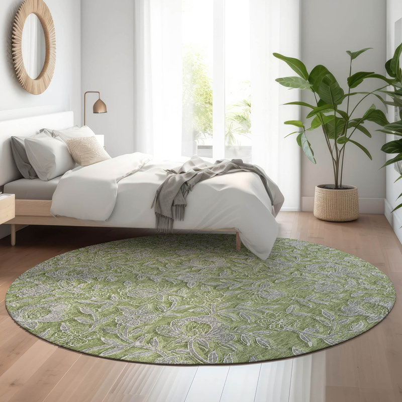 Premium Machine Washable Prisco Olive Rug, Round 8'