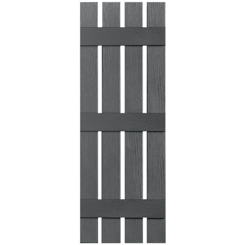 Paire de volets en vinyle à trois lattes et quatre planches ouvertes, 55 po, Gris