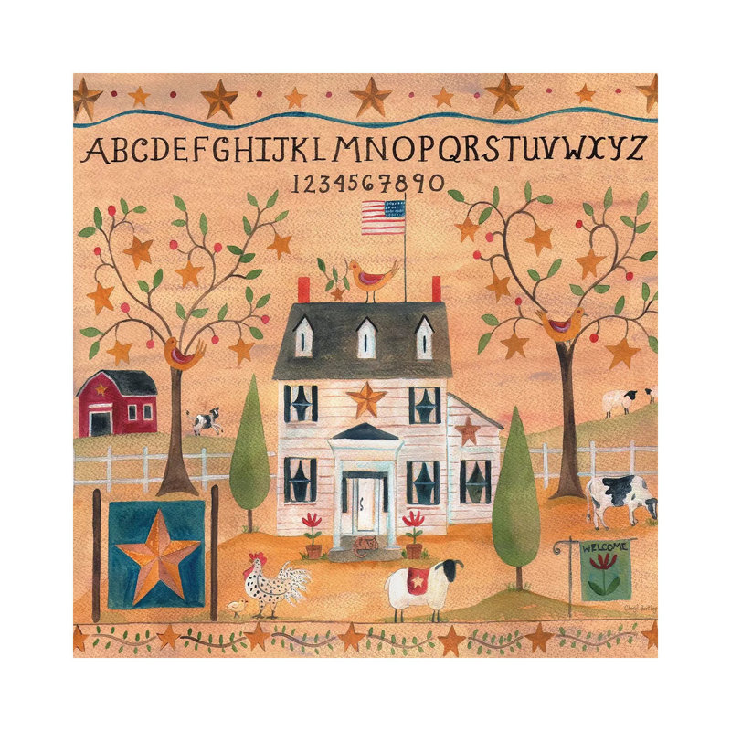 Star Bird Farm Sampler by Cheryl Bartley - Painting on Canvas, Wrapped Canvas, 45.72cm H x 45.72cm W x 1.91cm D